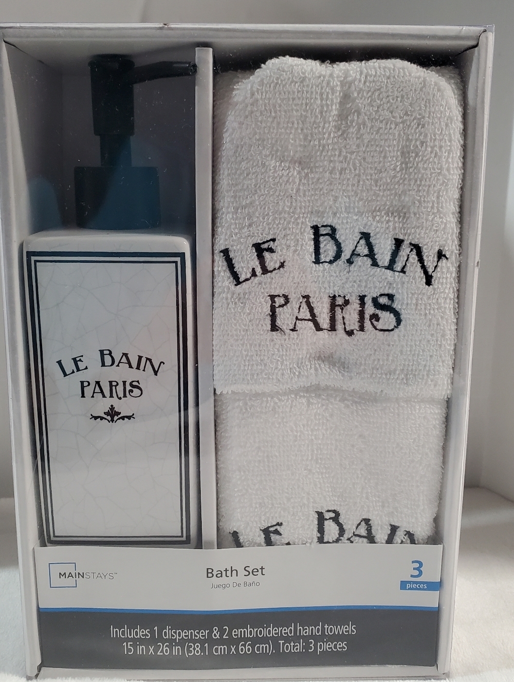 Mainstays White and Paris Black Embroidered Bath Set